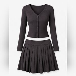 Cardigan & Pleated Skirt Set